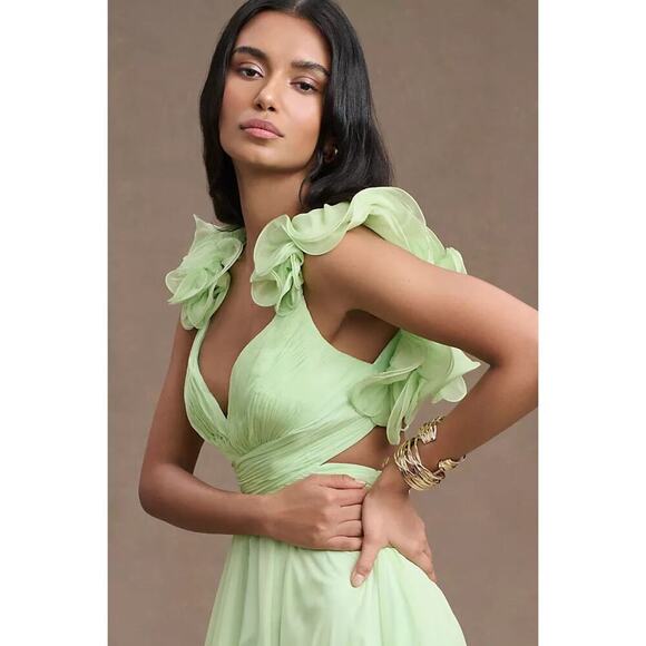 Mac Duggal Women's Green Indy A-Line Ruffled Back-Lace Chiffon Gown Size 2 NWT - Picture 3 of 14